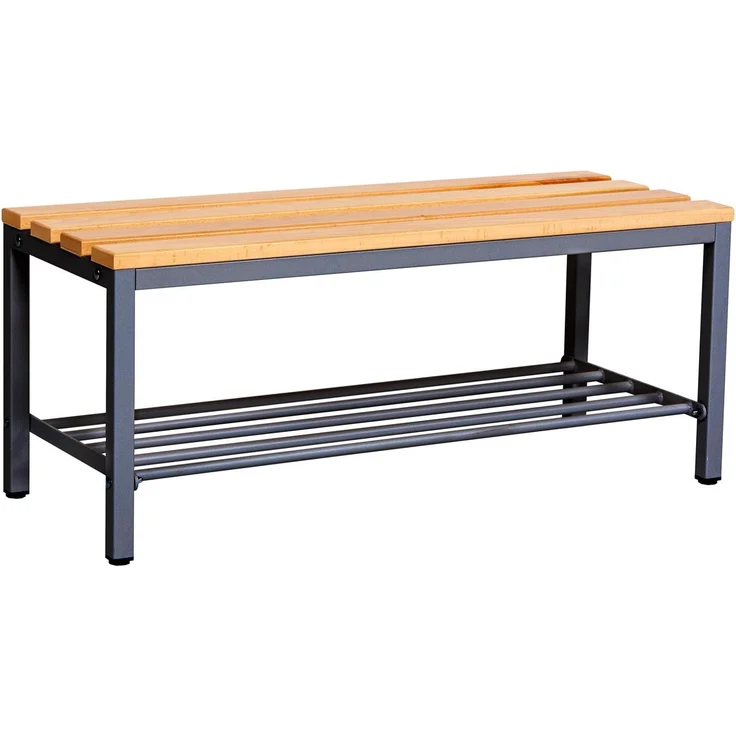 furni24 Bank Umkleidebank, Sitzbank für Umkleideräume mit Schuhrost BxHxT: 100 x 42 x 40 cm, Umkleidesitzbank, Umkleidebank, Garderobenbank, Sportbank, Bank mit Echtholz für Fitnessstudio – Bild 9