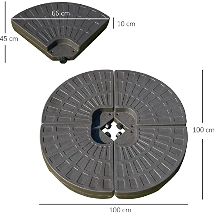 Outsunny Schirmständer 4-tlg., Braun, HDPE Kunststoff, 100x100 cm, witterungsbeständig, geeignet für Ampelschirme – Bild 7