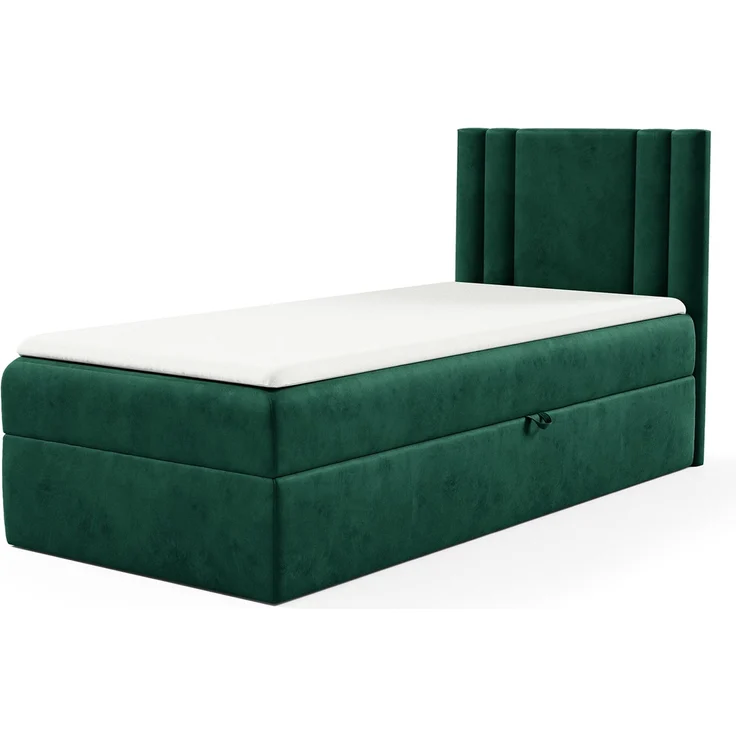 MEBLINI Kinderbett mit Bettkasten CARDI 80x200 Rechts – H3/Grün Samt Gepolstert Einzelbett mit Matratze - Polsterbett mit Stauraum - Bett mit Kopfteil – Stauraumbett – Bild 1