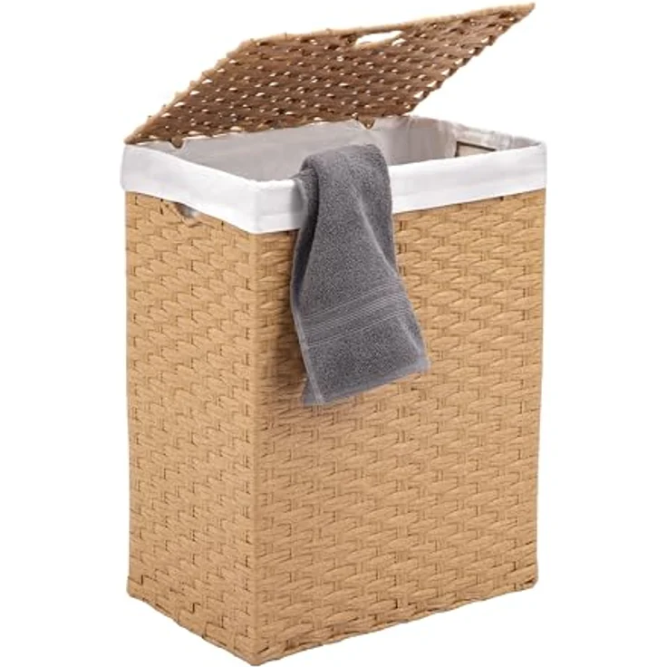 Seville Classics Premium handgewebter tragbarer Wäschekorb mit integrierten Griffen Haushaltsaufbewahrung für Kleidung, Bettwäsche, Laken, Canvas, Hellbraun, Rectangular Hamper – Bild 4