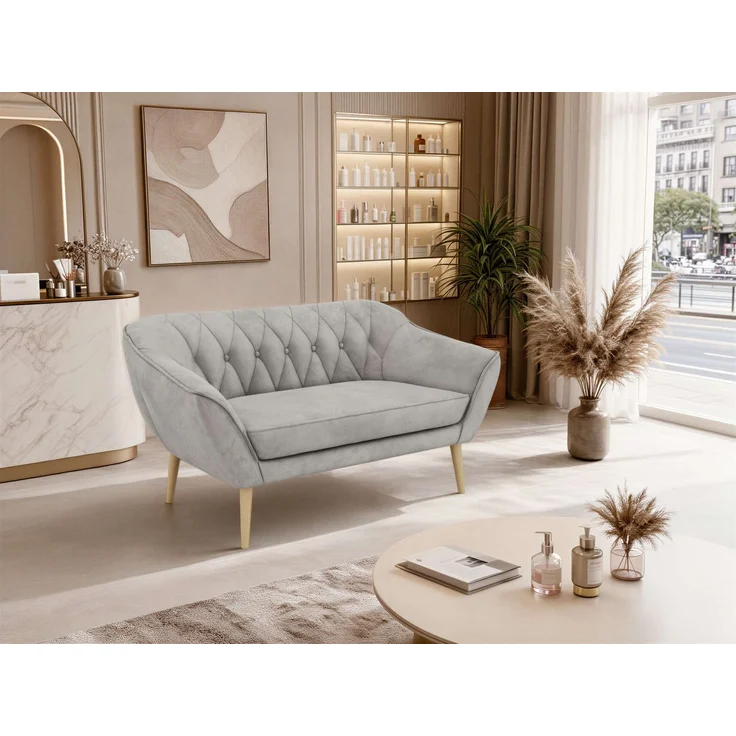 Polstersofa PIRS 2 Skandinavisches Sofa 2-Sitzer, Sofa mit Wellenfederung, Breite 140 cm, Buche Füße Hoher Sitzkomfort - Hellgrau Velvet – Bild 4