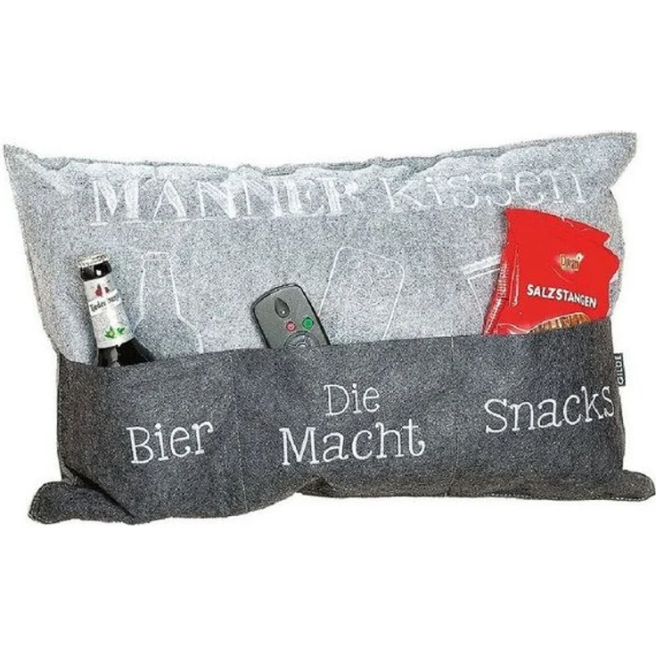 Männerkissen hellgrau/dunkelgrau mit Taschen, bestickt – Bild 2
