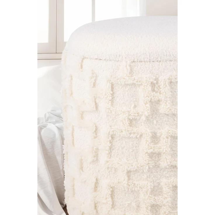 Sitzhocker mit Stauraum 45x40 cm Strukturstoff Creme Polsterhocker Wohnzimmer Schlafzimmer – Bild 5