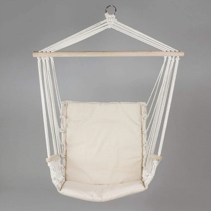 Hängesessel aus Baumwolle mit Polster, beige, 120kg, Hängesitz, Hängeschaukel – Bild 2