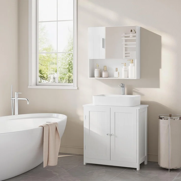 EUGAD Spiegelschrank (1-St) mit Tür, 5 Fächern, aus E1-MDF, Weiß, 54 x 55 x 15 cm – Bild 7