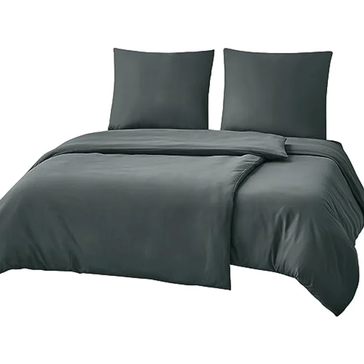 RUIKASI Bettwäsche 135x200 4teilig Anthrazit - Bettbezüge 135x200 2er Set mit Kissenbezüge, Bettwäsche-Sets 135x200 cm aus Mikrofaser mit Reißverschluss Weich und Bügelfrei – Bild 2