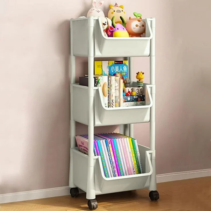 Shally Dogan Mehrzweckwagen für Zeitschriften und Spiele, platzsparend, mit 360° drehbaren Rädern, schmal, mit 3 Ablagen, ideal für Bücher, Zeitschriften, Spielzeug (grau)