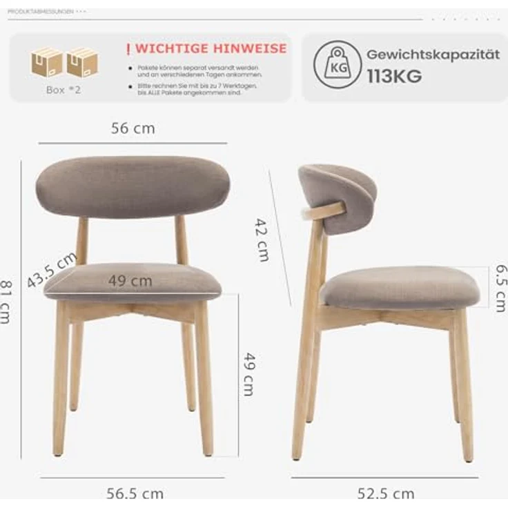 COLAMY Esszimmerstühle 4er Set, Stühle Esszimmer mit Rückenlehne, Moderne Küchenstühle Gepolstert, Stoff Dining Chairs mit Back, für Esszimmer, Küche, Restaurant, Holzbein in Naturholzfarbe, Kamel – Bild 2