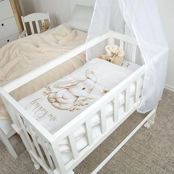 Herding babybest Wiegenbettwäsche, Häschen, Kopfkissenbezug 35x40 cm, Bettbezug 80x80 cm, 100% Baumwolle, Beige – Bild 6