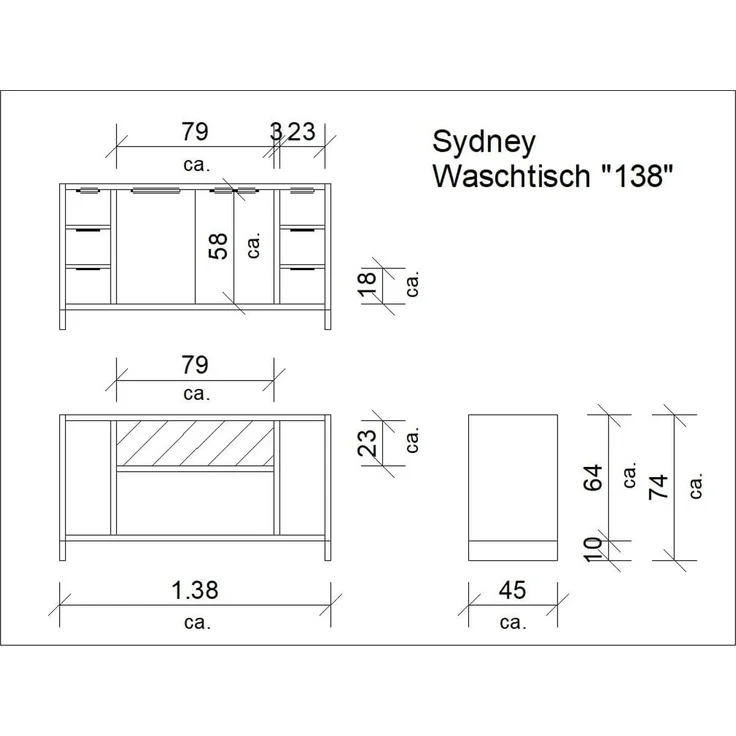 Waschtisch Holz 138cm Woodkings Sydney Wildeiche Braun Badunterschrank Waschplatz Doppelwaschtisch Badezimmerkommode Unterschrank – Bild 3