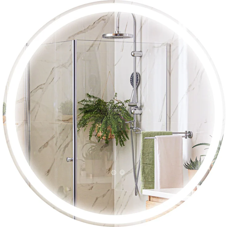 Badezimmerspiegel Badspiegel Runder Spiegel, LED-Licht, Touch-Funktion, kein Beschlagen, 60 x 60 cm--Weiß+Silber--60x3x60cm--YOUDENOVA – Bild 1