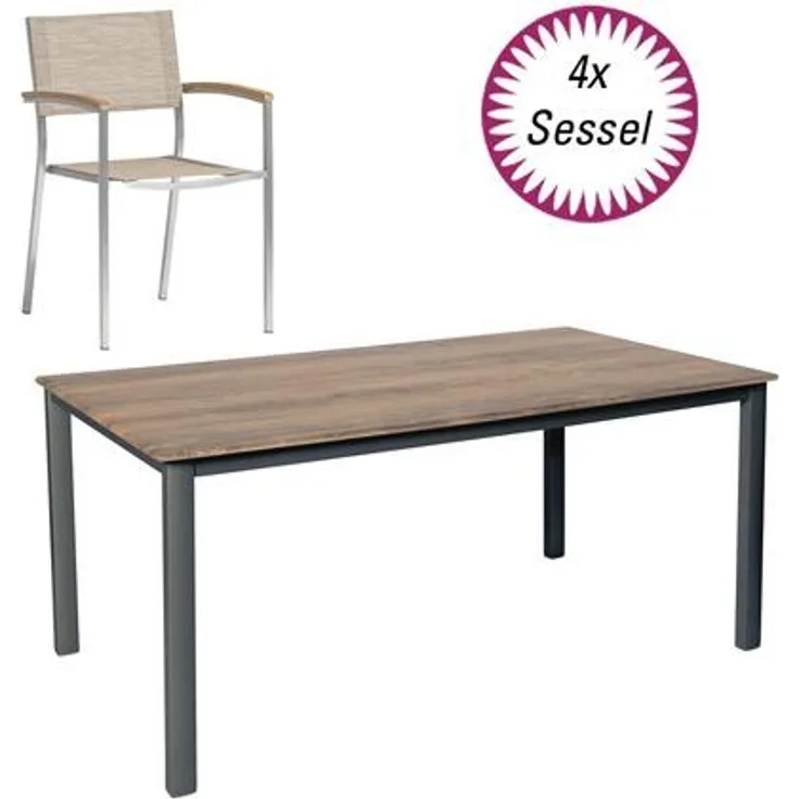 acamp 4x57164 Skye Stapelsessel 1x57443 Acaplan 160x90 cm anthrazit -cherry