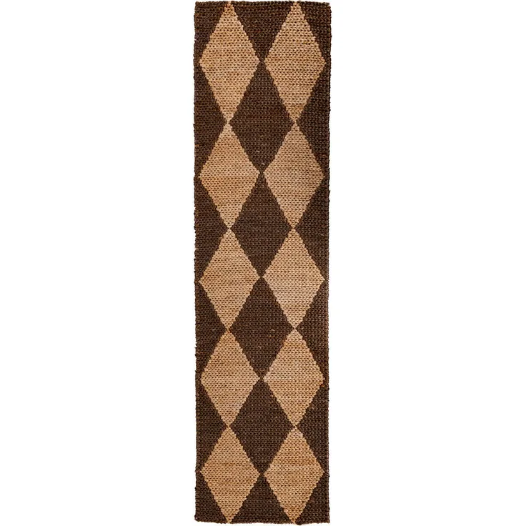 Kadima Design Teppich Bain, Braun, Rechteckig, 60x230 cm, Kurzflor, pflegeleicht, Rauten Muster