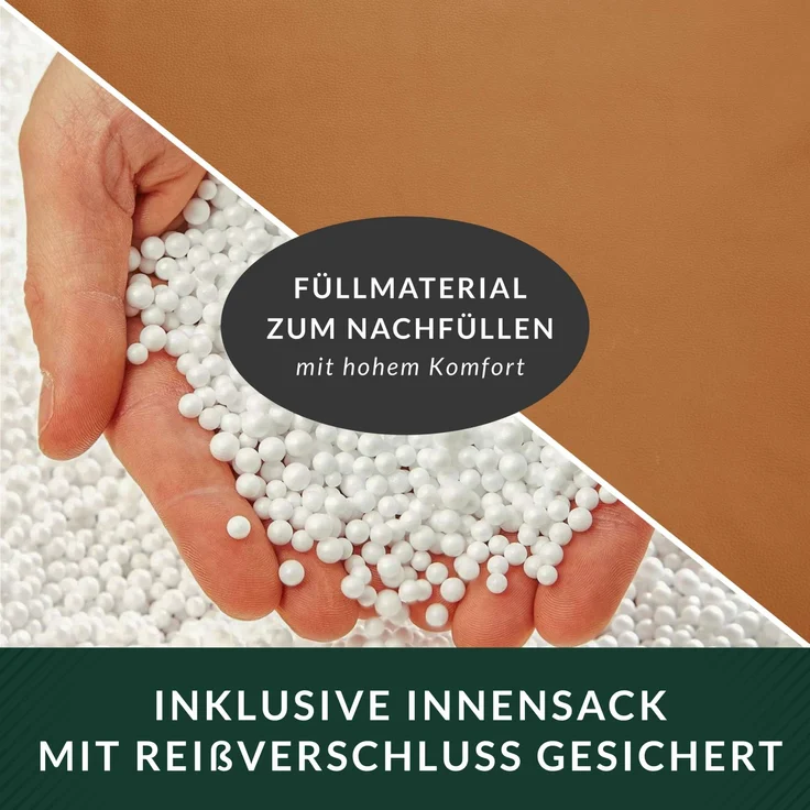 Green Bean® Sitzsack aus Kunstleder mit EPS Perlen Füllung - 90 x 70 cm - Bean Bag - - Cognac – Bild 7