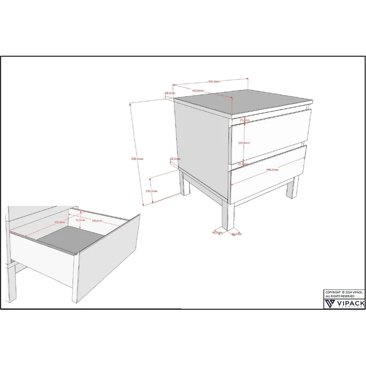 2-tlg. Schlafzimmerset Eva 206.4 x 90.0 x 95.8 cm Kiefer MDF Weiß – Bild 6