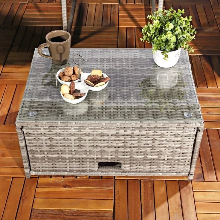 Polyrattan Sitzmöbel Set Sofa Tisch 2 Hocker grau Lounge Gartenset Rattanmöbel – Bild 6