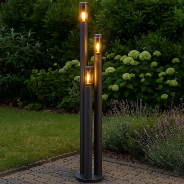 LED Stehleuchte, 3-Flammig, Edelstahl, anthrazit, rauch, H 170 cm – Bild 6