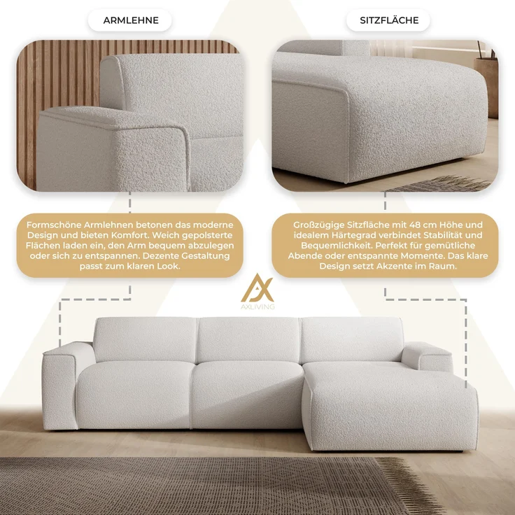 AX LIVING Couch Sofa L Form Didim mini Weiß 310 cm breit, stilvoll R – Bild 6