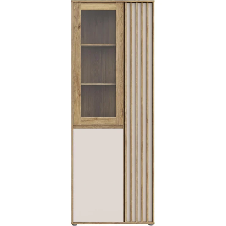 Forte ELISTON Vitrine 70 80, moderner Schrank mit Lamellendesign, 3-türig, Wohn-/Schlafzimmer, Mauvella Eiche Holzdekor|Kashmir Beige, 74 cm breit x 200,1 cm hoch x 41,5 cm tief – Bild 5