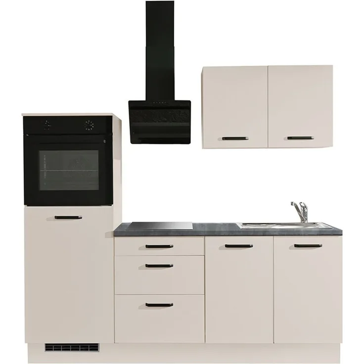 wiho Küchen Küchenzeile Compact: Kleines Format, große Ausstattung, optional mit E-Geräten, Variante mit Kühlschrank, Breite 210 cm