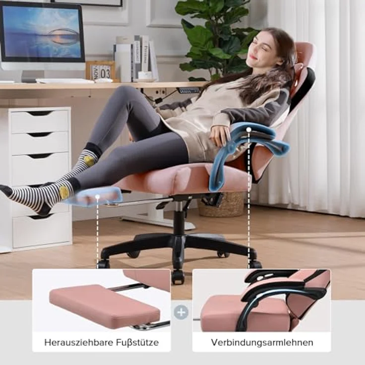 GTPLAYER Gaming Stuhl, Gamer Stuhl, Ergonomischer Bürostuhl COMHOMA Serie mit Fußstütze verstellbare Lenden und Kopfkissen, Gaming Chair Gepolstert, Gaming Sessel 150kg Belastbarkeit weiß – Bild 7