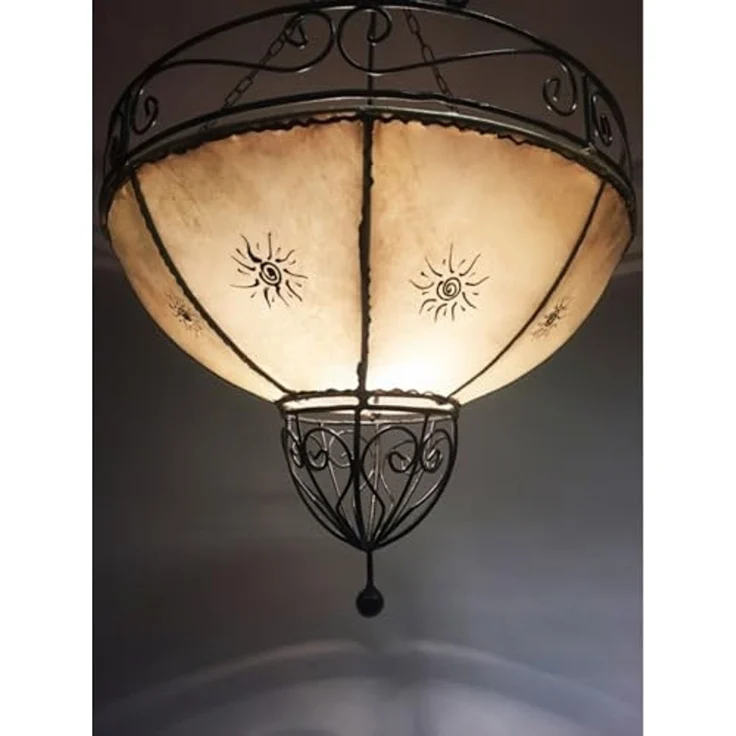 Marrakesch Orient & Mediterran Interior Pendelleuchte Hängeleuchte Demren Natur 45cm aus Leder, Pendellampe Handgefertigt, Handarbeit – Bild 4