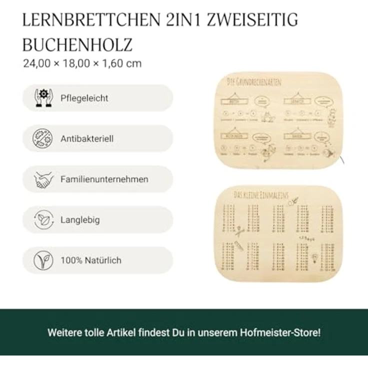 Hofmeister Schneidebrett Buchenholz Lernbrettchen 1x1 Rechnen Mathe, Buchenholz – Bild 4