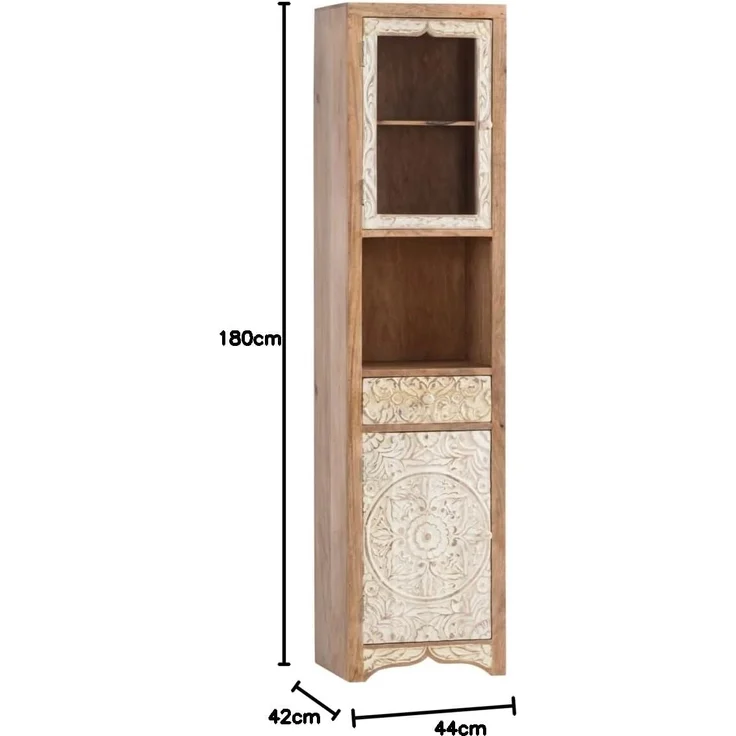 Hochschrank Delhi aus Mangoholz: Rustikales Design, Matt Lackiert, Wasserabweisend - 185x45x35cm, Braun – Bild 3