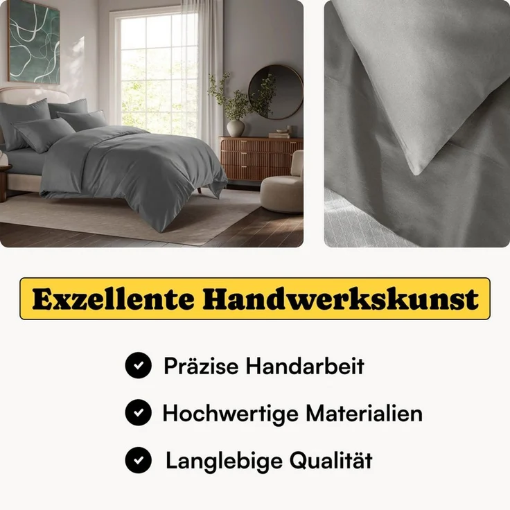 Seralino Spannbettlaken Mako Satin Spannbetttuch (100% Bio Baumwolle), 100% Bio-Baumwolle, Gummizug: rundum, Etiketten zeigen Seiten – schnelles, unkompliziertes Beziehen garantiert, Fairtrade/ GOTS zertifizierte uni Bettlaken, weich – Bild 2
