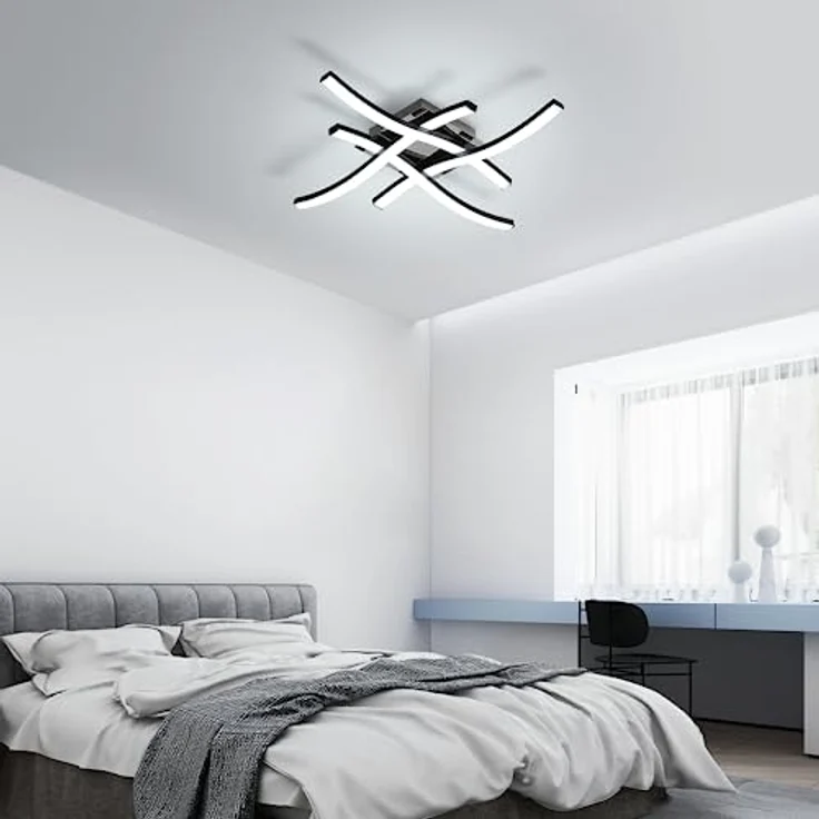 Goeco LED Deckenleuchte, 24W Deckenlampe LED Moderne 6500K Kaltes weißes Licht, Deckenbeleuchtung Innen mit 4 Licht Röhren für Wohnzimmer Schlafzimmer Küche, Schwarz – Bild 7