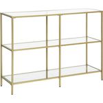 VASAGLE Konsolentisch, Flurtisch, 3 Ebenen, Beistelltisch, Ablagen aus Hartglas, 100 x 30 x 73 cm, Metallgestell, modern, für Flur, Wohnzimmer, Schlafzimmer, goldfarben LGT27G