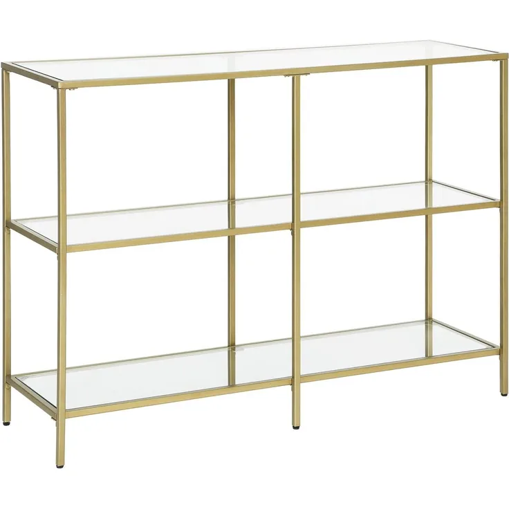 VASAGLE Konsolentisch, Flurtisch, 3 Ebenen, Beistelltisch, Ablagen aus Hartglas, 100 x 30 x 73 cm, Metallgestell, modern, für Flur, Wohnzimmer, Schlafzimmer, goldfarben LGT27G