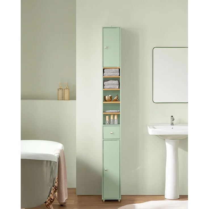 SoBuy BZR34-GR Badezimmer-Hochschrank, MDF, Lackiert, Grün, 20 x 180 x 20 cm – Bild 2