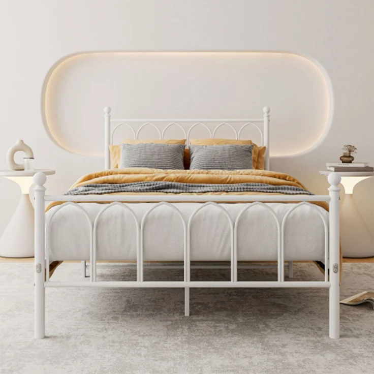 Doppelbett aus Metall mit Lattenrost, 27 cm Stauraum & Aufbewahrungsnetz, 140x200 cm, Weiß – Bild 5