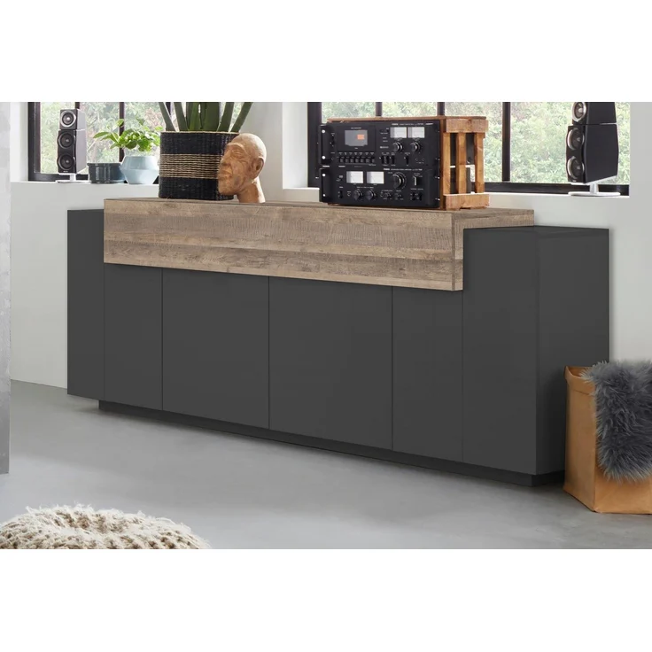 Sideboard >Corona< (BxHxT: 200x85,6x45 cm) in anthrazit matt/Oak – Bild 1