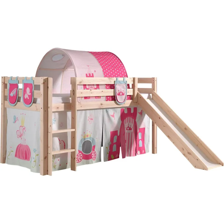 Vipack 'Pino' Halbhochbett natur, inkl. Rutsche und Textilset 'Princess'