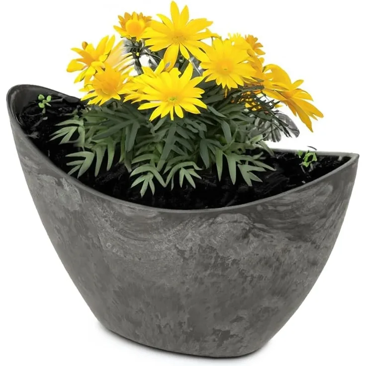 matches21 HOME & HOBBY Blumentopf Pflanzschale oval 20 cm für draussen marmoriert Dekoschale schwarz (1 St), Blumen-Schale als wetterfeste Friedhof-Schale Grab-Schmuck Grabschale