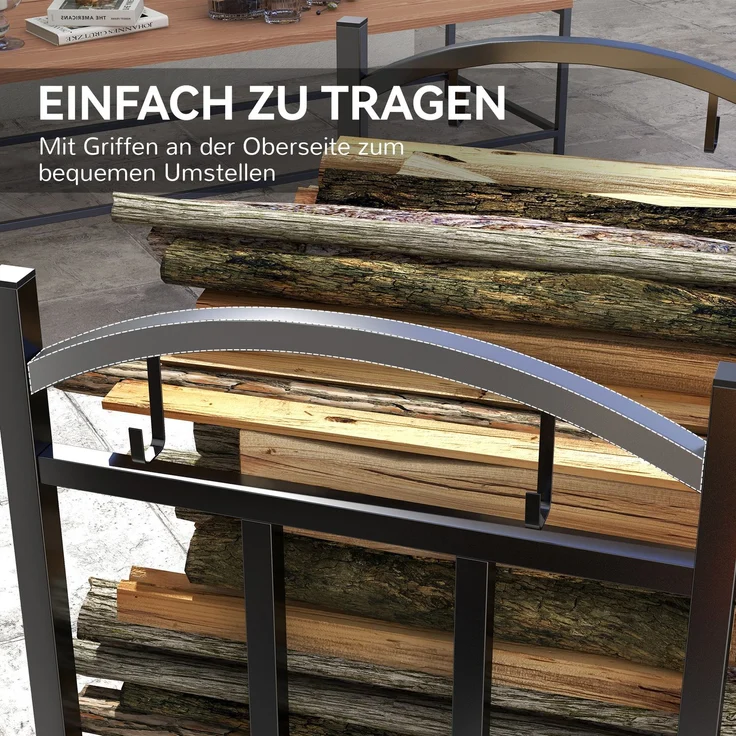 Outsunny Kaminholzregal, Metall, Schwarz, 46L x 32B x 126H cm – Bild 7