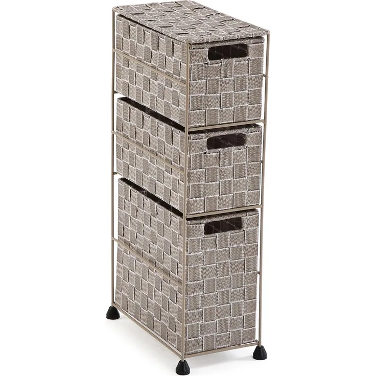 Versa Nilo Zusatzmöbel für das Badezimmer, Badezimmerregal mit 3 Aufbewahrungskörben, Maße (H x L x B) 57 x 15,5 x 28 cm, Texturierter Kunststoff, Beige