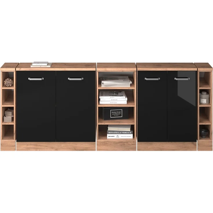 Küchenschrank für Dachschrägen R-Line Schwarz Hochglanz 210 cm 5er Set Schrankkorpuss 60 cm Tiefe Vicco – Bild 5