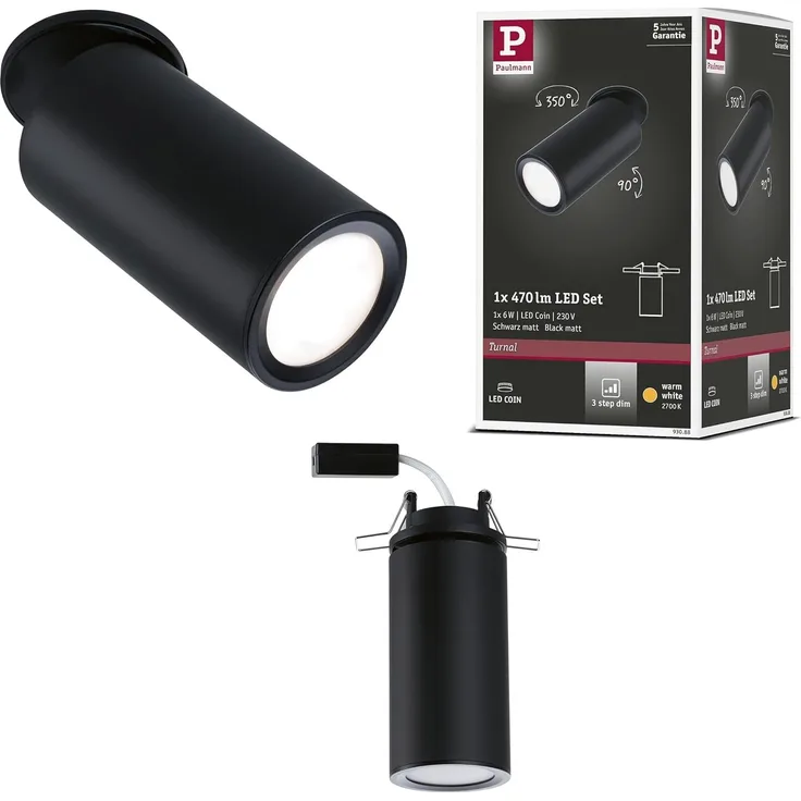 Paulmann 93088 LED Einbauleuchte Turnal rund 60 mm schwarz 3-Step-Dim