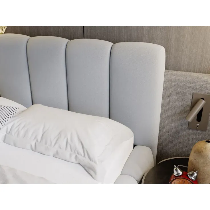 GRAINGOLD Cloud Bett 160x200, Polsterbett mit Bettkasten, Velvet-Stoff, mit Kopfteil, Hellgrau – Bild 6