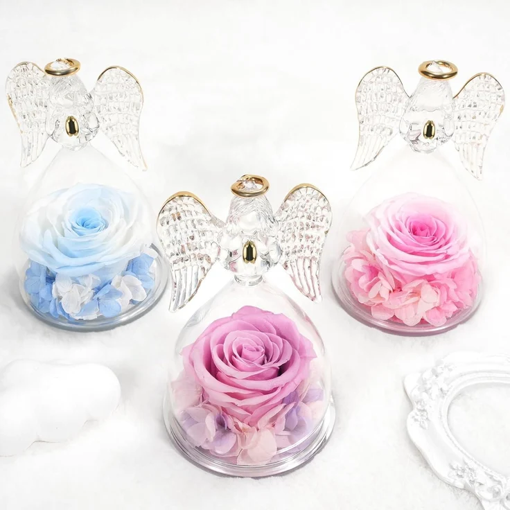 Ewige Rose Engel Figur Geschenk Mutter Jahrestag Valentinstag Weiß Blau – Bild 8
