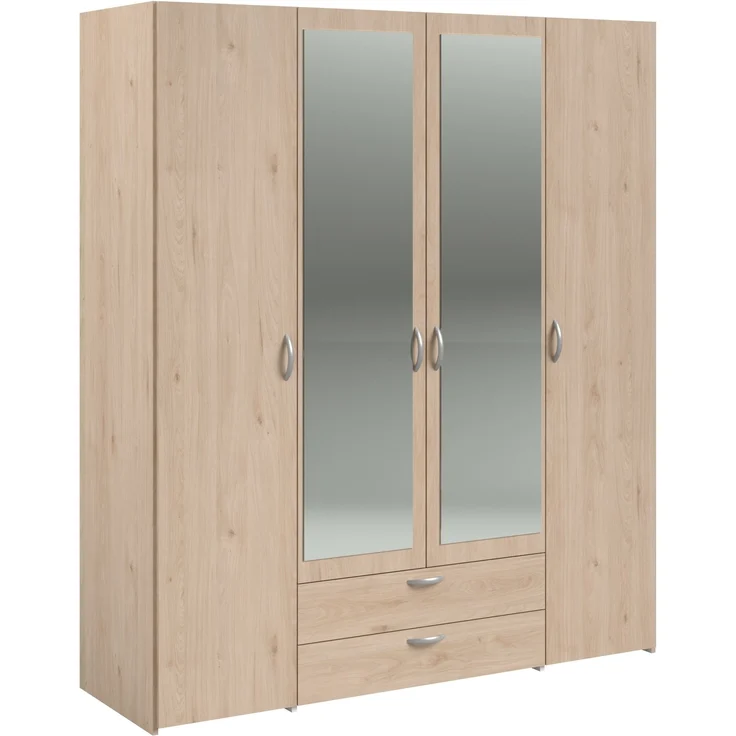 Kleiderschrank >Daily 13< 5 Böden, 2 Stangen, 2 Schübe, Eiche Dekor/Spiegel - 160x185x51cm BxHxT – Bild 1