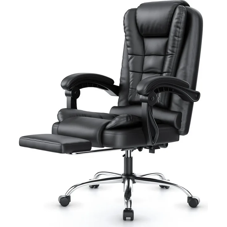 BIGZZIA Bürostuhl Ergonomischer Bürostuhl mit Fußstütze - Schreibtischstuhl, Höhenverstellbar, drehbar, Verstellbare Rückenlehne 90-130°