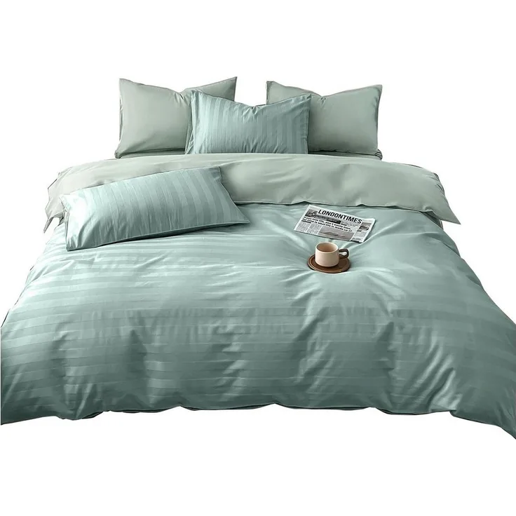 KEAYOO Bettwäsche Satin Streifen, 2 teilig, 100% Baumwolle mit Reißverschluss