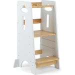 COSYLAND Lernturm ab 18 Monaten-6 Jahre für Kinder - Höhenverstellbarer Tritthocker für die Küche - Stabil Learning Tower für Kinder, 3-stufig Verstellbarer (Holzfarbe und Weiß)