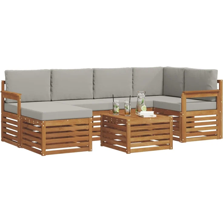 vidaXL Outdoor-Sofagarnitur 7 stk. 5-Sitzer Natur und Hellgrau 3375116 – Bild 3