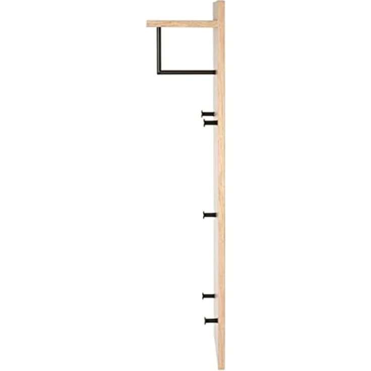 XXXL Garderobenpaneel, Schwarz und Eiche, mit 5 Haken und Hutablage, 30x100x20 cm, Wandgarderobe – Bild 5