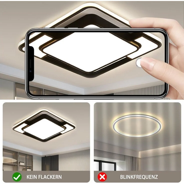 style home LED Deckenleuchte Deckenlampe, dimmbar mit Fernbedienung, 90W, Quadratisch, 42*6cm, LED fest integriert, einstellbar von warmweiß bis kaltweiß, für Wohnzimmer Schlafzimmer Büro Küche – Bild 2